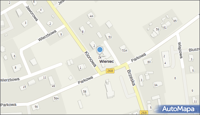 Wieniec, Klonowa, 2a, mapa Wieniec