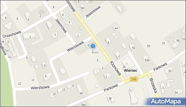 Wieniec, Klonowa, 7, mapa Wieniec