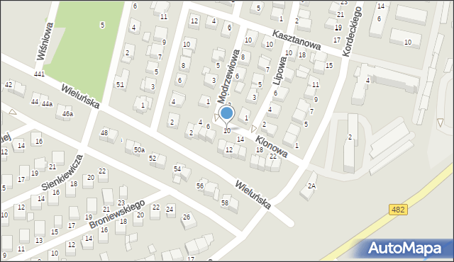 Wieruszów, Klonowa, 10, mapa Wieruszów