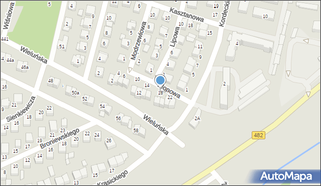 Wieruszów, Klonowa, 18, mapa Wieruszów