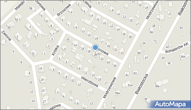 Wyszków, Klonowa, 20, mapa Wyszków