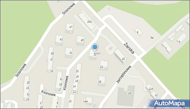 Żagań, Klonowa, 22, mapa Żagań