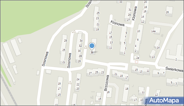 Żagań, Klonowa, 36, mapa Żagań