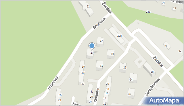Żagań, Klonowa, 43, mapa Żagań