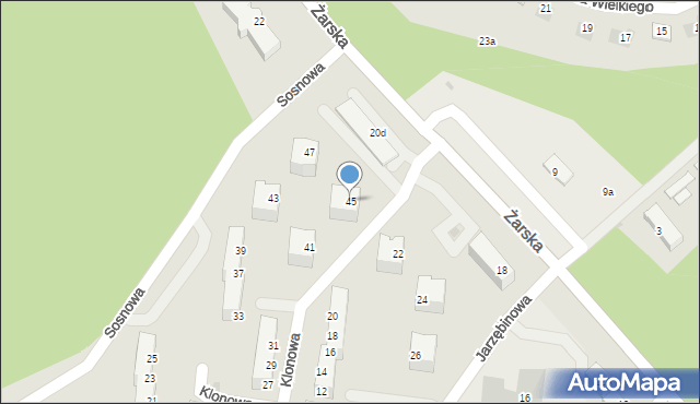 Żagań, Klonowa, 45, mapa Żagań