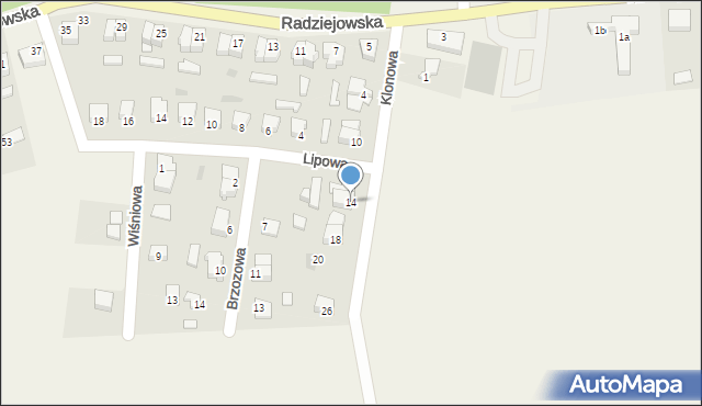 Zakrzewo, Klonowa, 14, mapa Zakrzewo