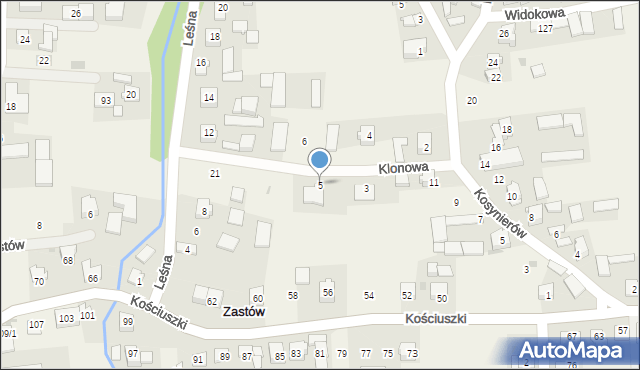 Zastów, Klonowa, 5, mapa Zastów