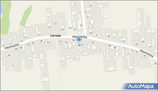 Zdrowa, Kłomnicka, 58, mapa Zdrowa