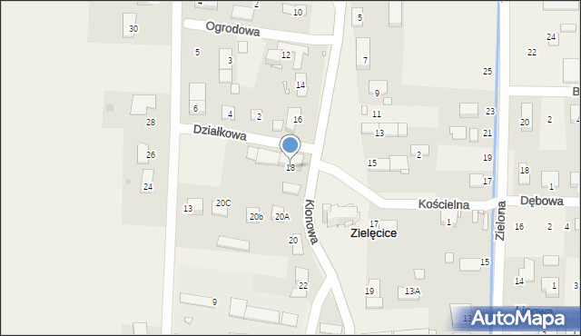 Zielęcice, Klonowa, 18, mapa Zielęcice