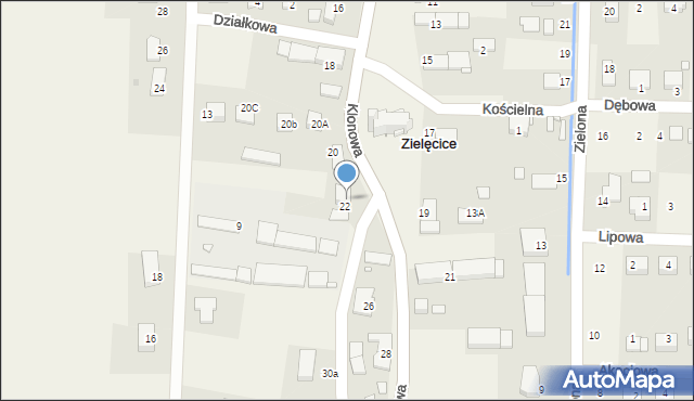 Zielęcice, Klonowa, 24, mapa Zielęcice