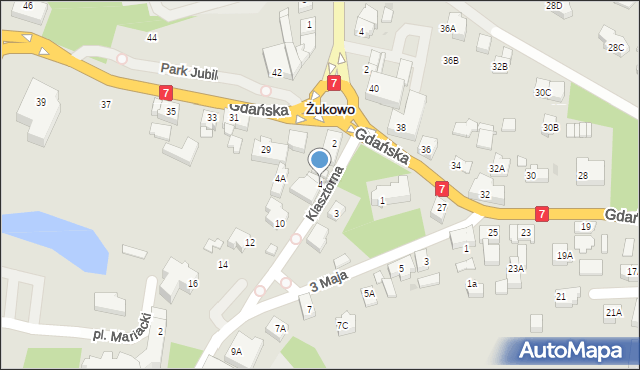 Żukowo, Klasztorna, 4, mapa Żukowo