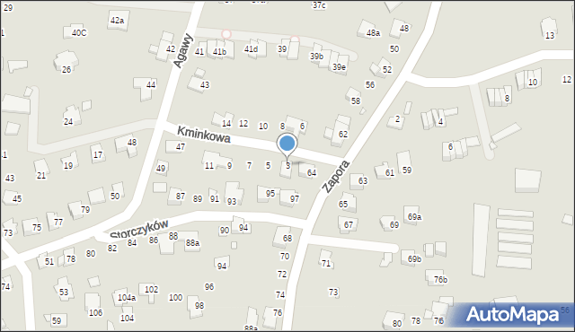 Bielsko-Biała, Kminkowa, 3, mapa Bielsko-Białej