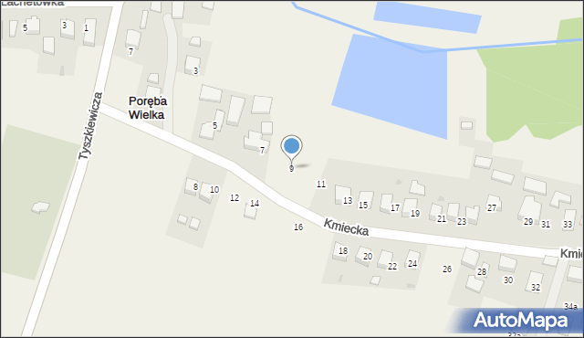 Poręba Wielka, Kmiecka, 9, mapa Poręba Wielka