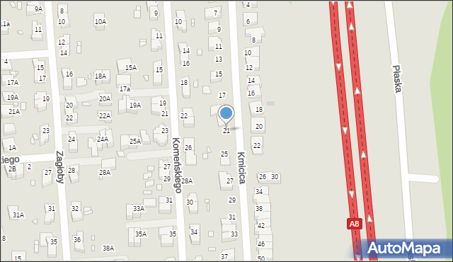 Wrocław, Kmicica Andrzeja, 21, mapa Wrocławia