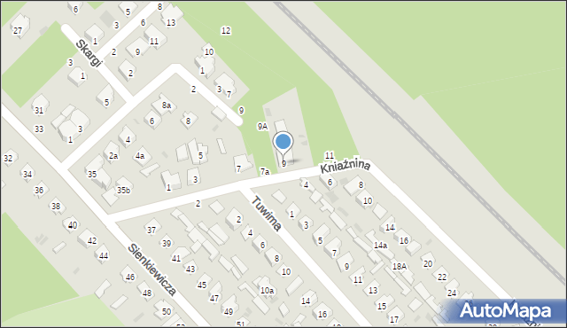 Puławy, Kniaźnina Franciszka Dionizego, 9, mapa Puław