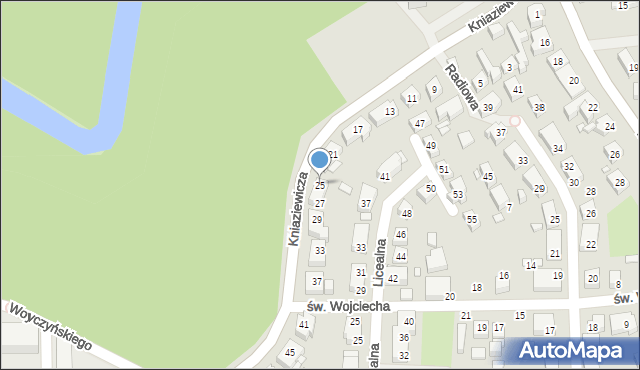 Toruń, Kniaziewicza Karola, gen., 25, mapa Torunia