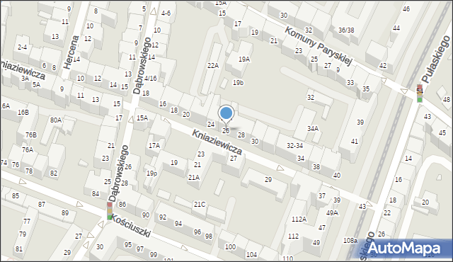 Wrocław, Kniaziewicza Karola, gen., 26, mapa Wrocławia