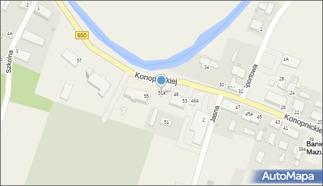 Banie Mazurskie, Konopnickiej Marii, 51a, mapa Banie Mazurskie