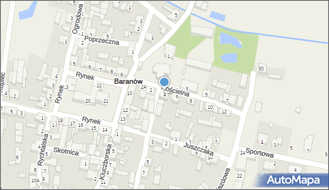 Baranów, Kościelna, 4, mapa Baranów