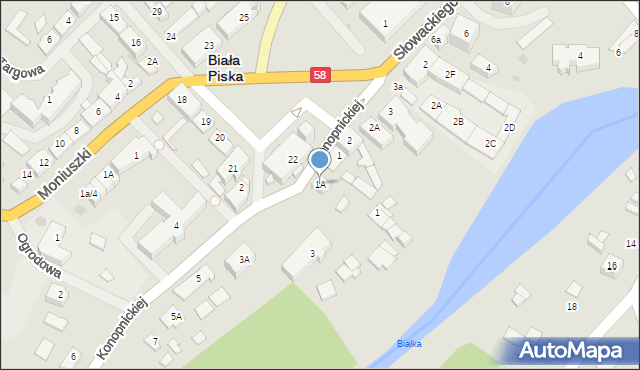 Biała Piska, Konopnickiej Marii, 1A, mapa Biała Piska