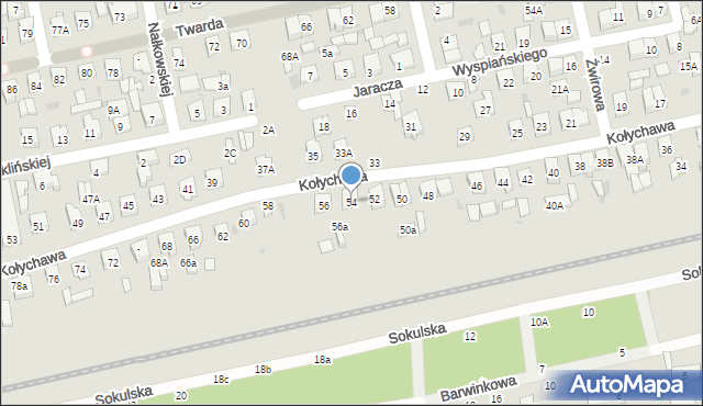 Biała Podlaska, Kołychawa, 54, mapa Białej Podlaskiej