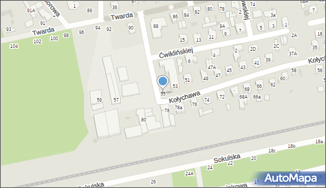 Biała Podlaska, Kołychawa, 55, mapa Białej Podlaskiej