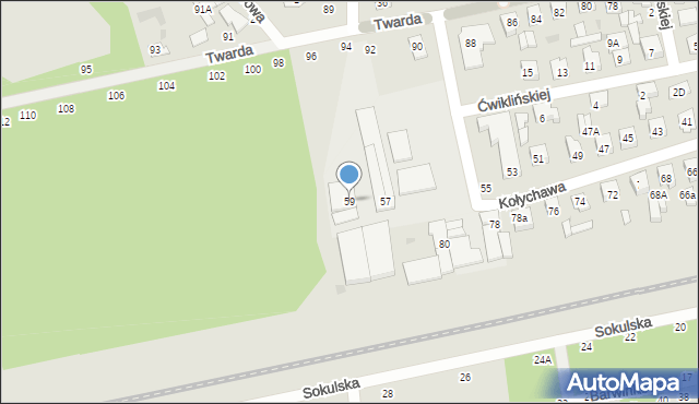 Biała Podlaska, Kołychawa, 59, mapa Białej Podlaskiej