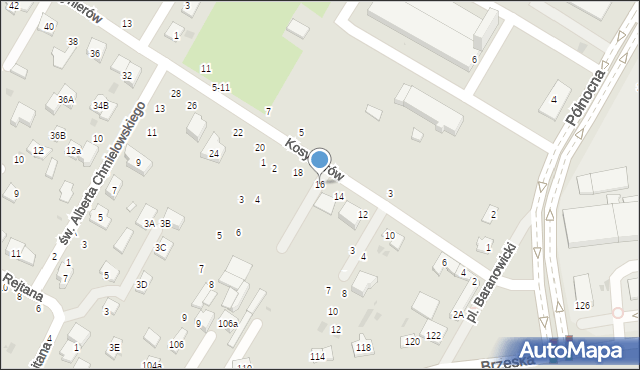 Biała Podlaska, Kosynierów, 16, mapa Białej Podlaskiej