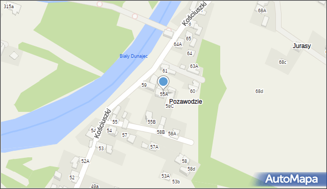 Biały Dunajec, Kościuszki Tadeusza, gen., 55A, mapa Biały Dunajec