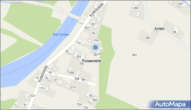 Biały Dunajec, Kościuszki Tadeusza, gen., 60, mapa Biały Dunajec