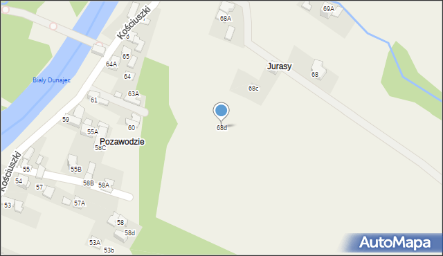 Biały Dunajec, Kościuszki Tadeusza, gen., 68d, mapa Biały Dunajec