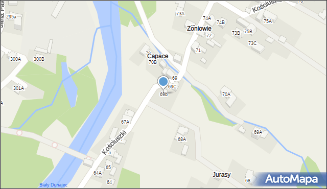 Biały Dunajec, Kościuszki Tadeusza, gen., 69b, mapa Biały Dunajec