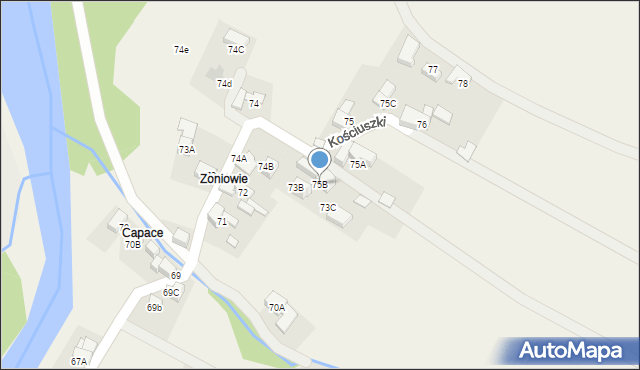 Biały Dunajec, Kościuszki Tadeusza, gen., 75B, mapa Biały Dunajec