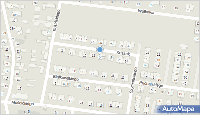 Białystok, Kossak Simony, 14, mapa Białegostoku