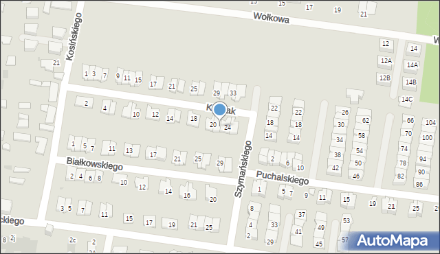 Białystok, Kossak Simony, 22, mapa Białegostoku