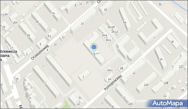 Białystok, Konopnickiej Marii, 3, mapa Białegostoku