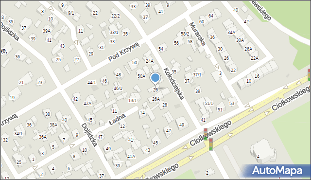 Białystok, Kołodziejska, 26, mapa Białegostoku
