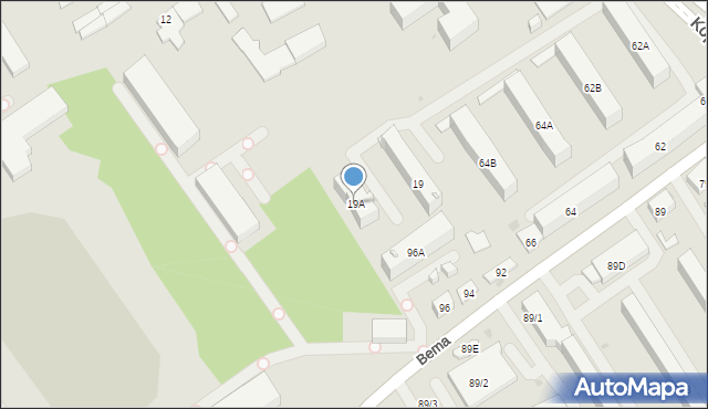 Białystok, Kopernika Mikołaja, 19A, mapa Białegostoku