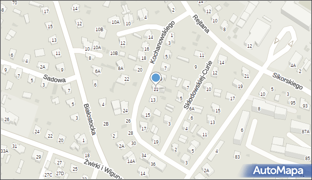 Bielsk Podlaski, Kochanowskiego Jana, 11, mapa Bielsk Podlaski