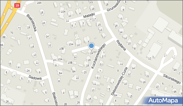 Bielsk Podlaski, Kochanowskiego Jana, 14, mapa Bielsk Podlaski