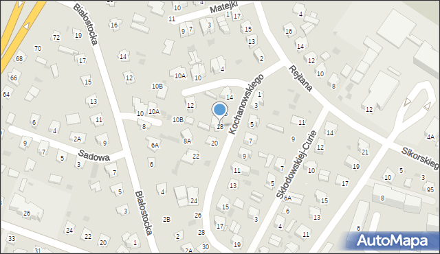 Bielsk Podlaski, Kochanowskiego Jana, 18, mapa Bielsk Podlaski