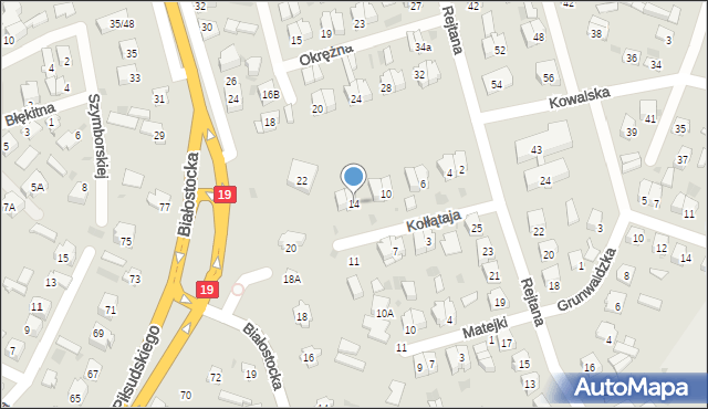 Bielsk Podlaski, Kołłątaja Hugo, 14, mapa Bielsk Podlaski
