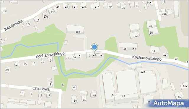 Bielsko-Biała, Kochanowskiego Jana, 1a, mapa Bielsko-Białej