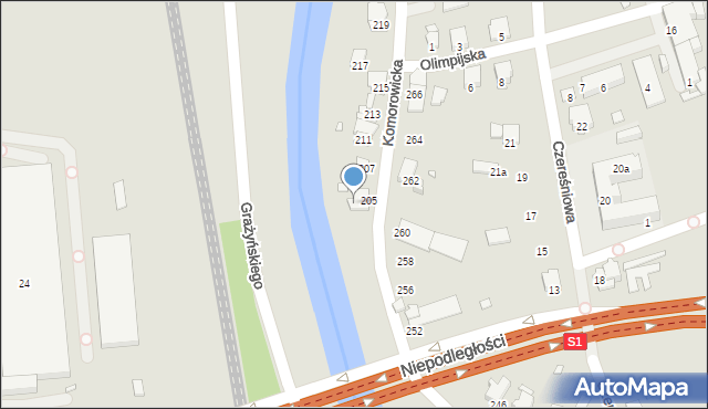 Bielsko-Biała, Komorowicka, 209, mapa Bielsko-Białej