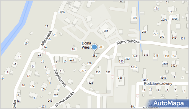 Bielsko-Biała, Komorowicka, 281, mapa Bielsko-Białej