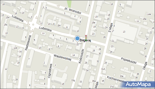 Biłgoraj, Kościuszki Tadeusza, gen., 12, mapa Biłgoraj
