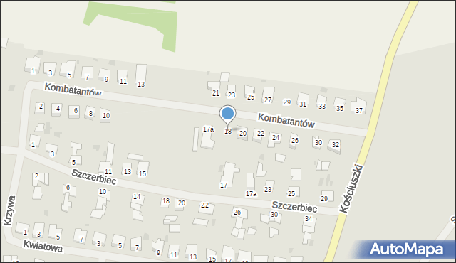 Biskupiec, Kombatantów, 18, mapa Biskupiec