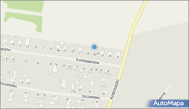 Biskupiec, Kombatantów, 31, mapa Biskupiec