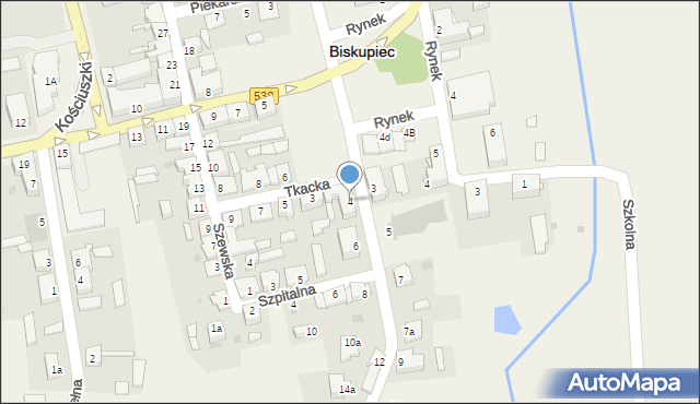 Biskupiec, Kościelna, 4, mapa Biskupiec