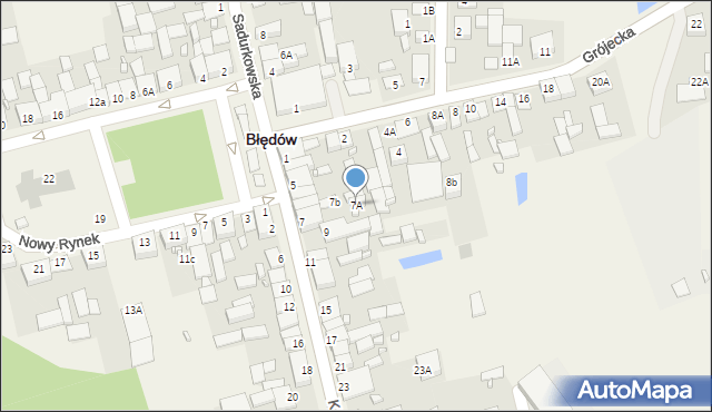 Błędów, Kościelna, 7A, mapa Błędów